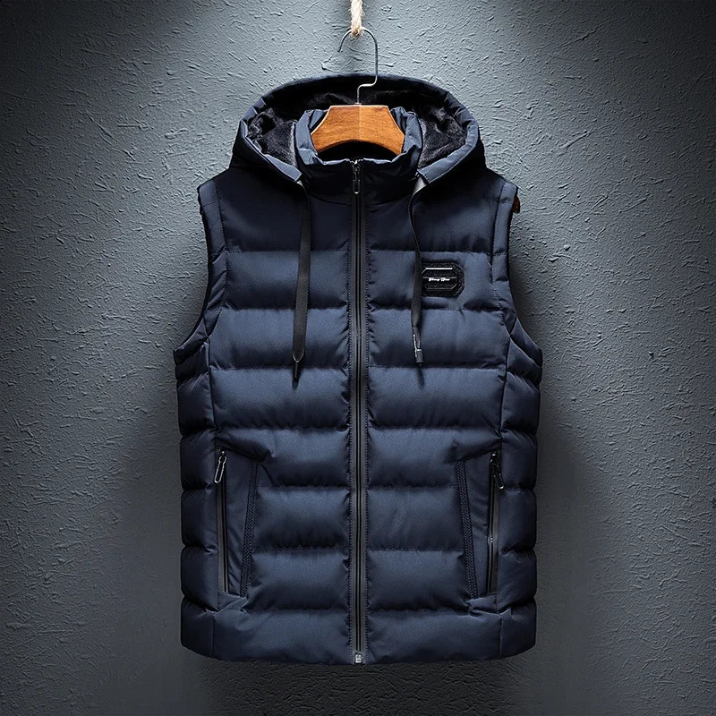 Mens jackets soft and thick sleeveless winter windproof zipper autumn hooded casual ed clothing 240827
