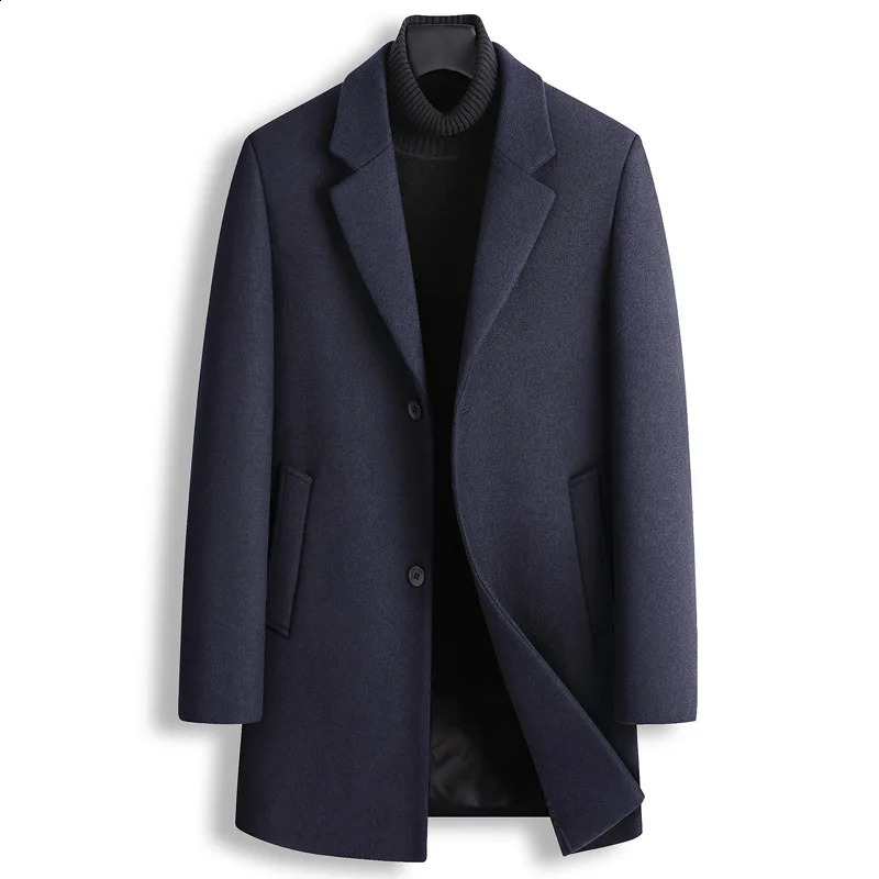 Mens cashmere long trench coat winter wool blend jacket highquality mens business casual 240827