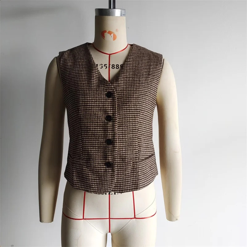 KEYANKETIAN womens hunting dog wool vest autumn retro style single chest V-neck ultra-thin short vest 240828