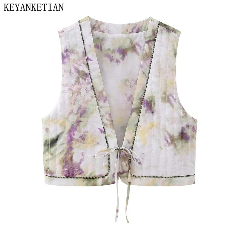 KEYANKETIAN autumn womens tie dye printed cotton lining jacket holiday style lace long sleeved non-woven top 240828