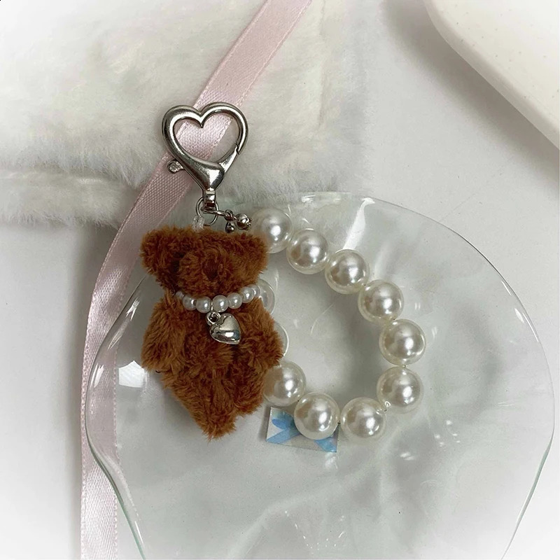 1PC Joint Bear Pearl Phone Chain Pendant Keychain Plush Teddy Bear Keyring Jewelry Camera Bag DIY Decoration Handmade Gift 250214