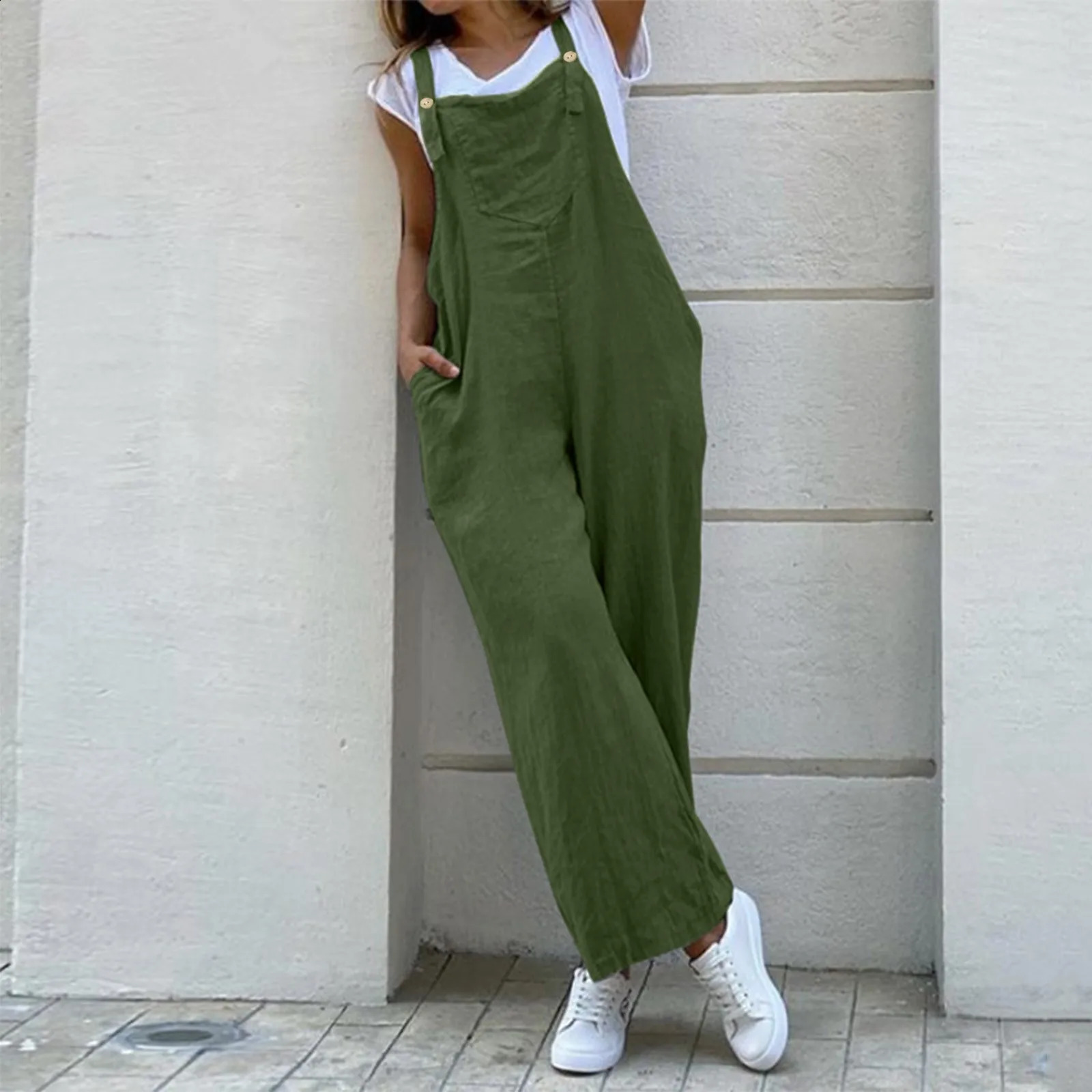 Womens long soled casual sleeveless Dungari loose jumpsuit Trouser womens clothing Ropa De Mujer 240827