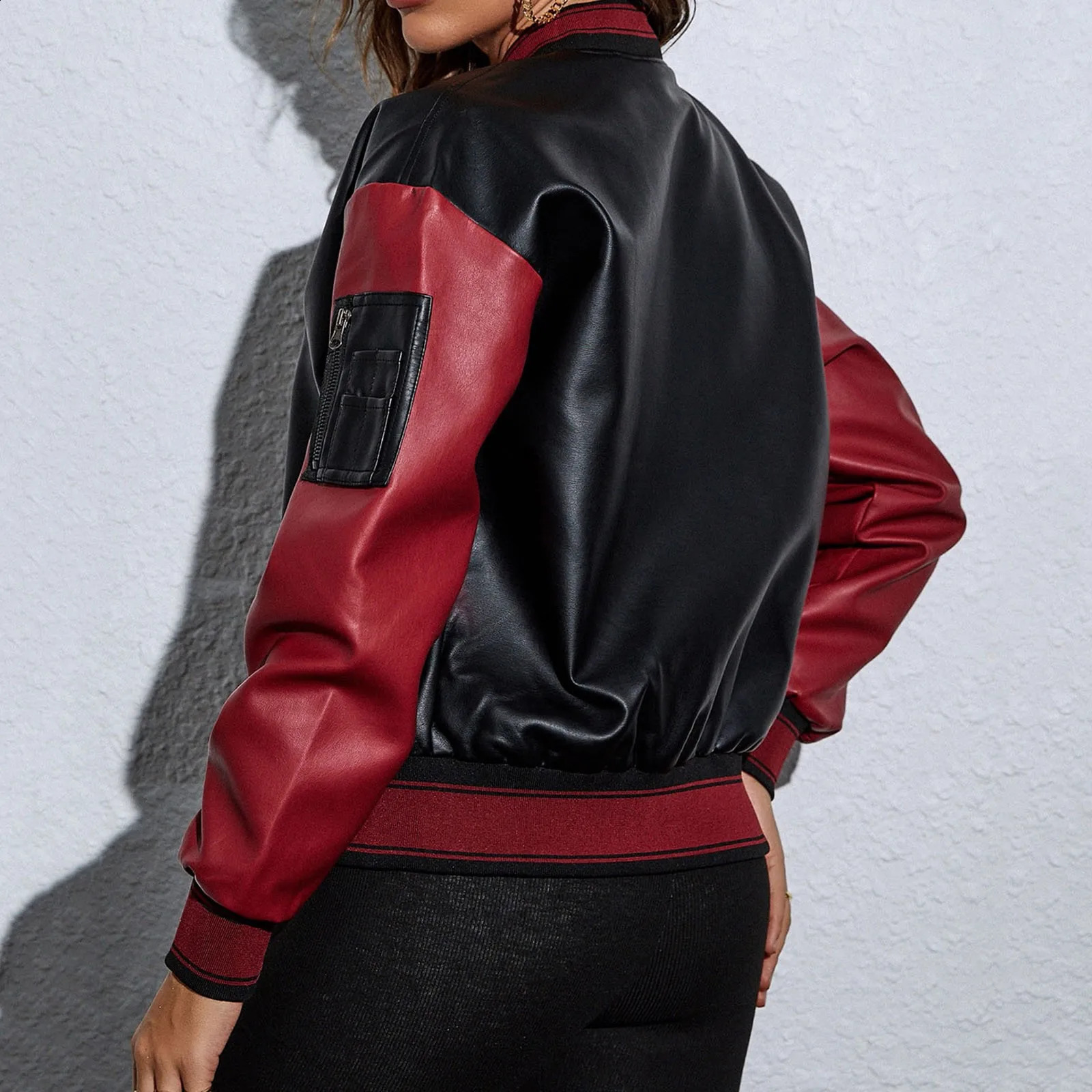 Womens jacket casual zipper jacket outerwear work patch windproof frosted leather jacket womens motorcycle leather jacket 240827