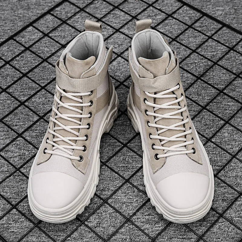 Motorcycle Boots Man Casual Round Toe Hiking Footwear High Top Wear-Resistant Anti-slip Breathable Fashion Trendy All-match 240819