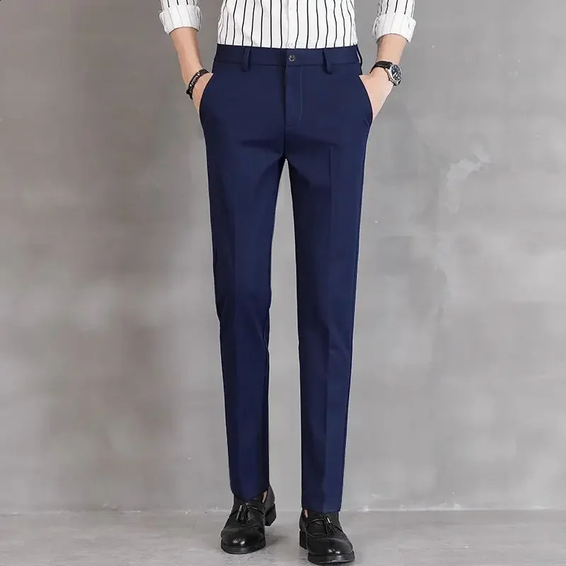 Baggy mens pants customized for society business stretch elastic straight 9piece cut tight wrinkle resistant elegant spandex 240827