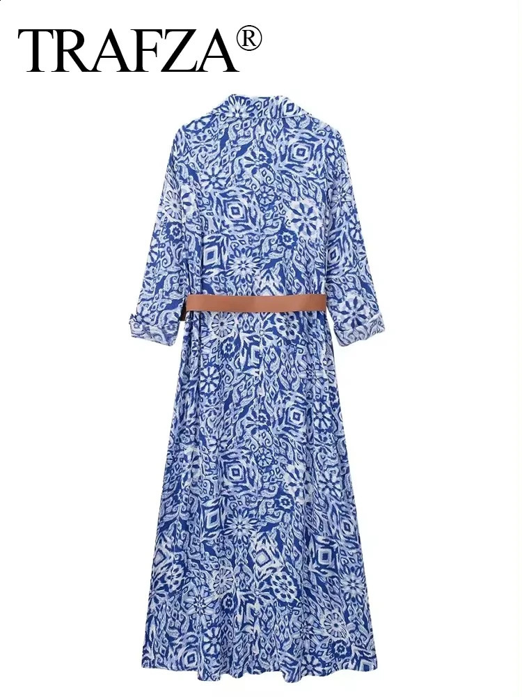 TRAFZA Womens Fashion Shirt Dress with Long Sleeve Collar Retro Button Up Floral Print Elegant Midi 240828