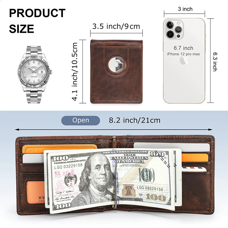 CONTACTS Genuine Leather AirTag Wallets for Men Short Casual Men Wallets Coin Purses RFID Card Holder Money Clip Mens Wallet 240828