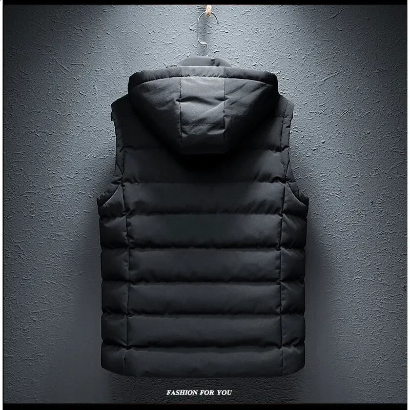 Mens jackets soft and thick sleeveless winter windproof zipper autumn hooded casual ed clothing 240827