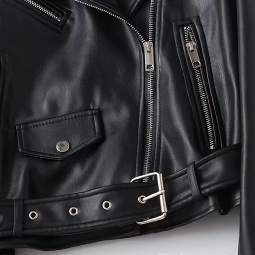 UNIZERA Autumn/Winter Product Womens Fashion Casual Edition Polo Necklace Artificial Leather Short Jacket Coat 240827