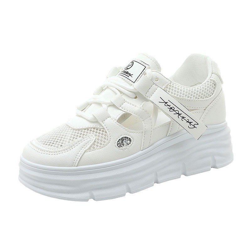 Ddmysports W New White Shoes Spring Summer With Hollowed Out Mesh Thick Sole Increased Height Inside Versatile And Popular Sports For Students OUTDOOR