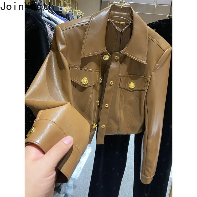 Leather PU Womens Jacket Ropa Mujer Crop Top Temperature Womens Top Retro Fashion Casual Coat Chaquetas Para Mujer 240827