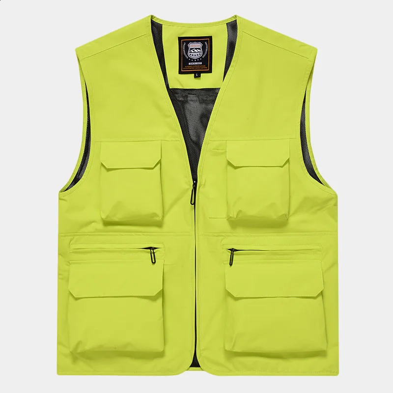 Mens Outdoor SpringSummer Mesh Tank Top Multi Pocket Tactical Waist Coat Mountain Fishing Sleeveless Jacket 5XL 240827