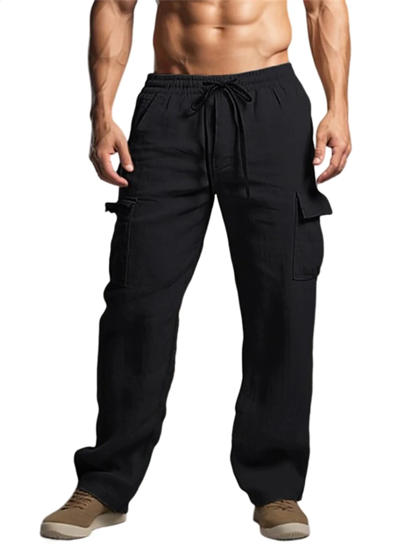 Mens cargo pants classic outdoor pants summer breathable linen pants mens casual elastic waist casual pants 240828