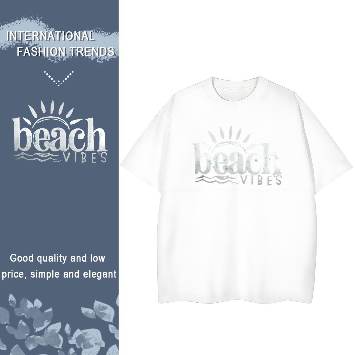 5A Couples T Shirts 100% Cotton 230g letter Street Casual T Shirt For Woman Crew Neck Breathable Floral Print Tshirts