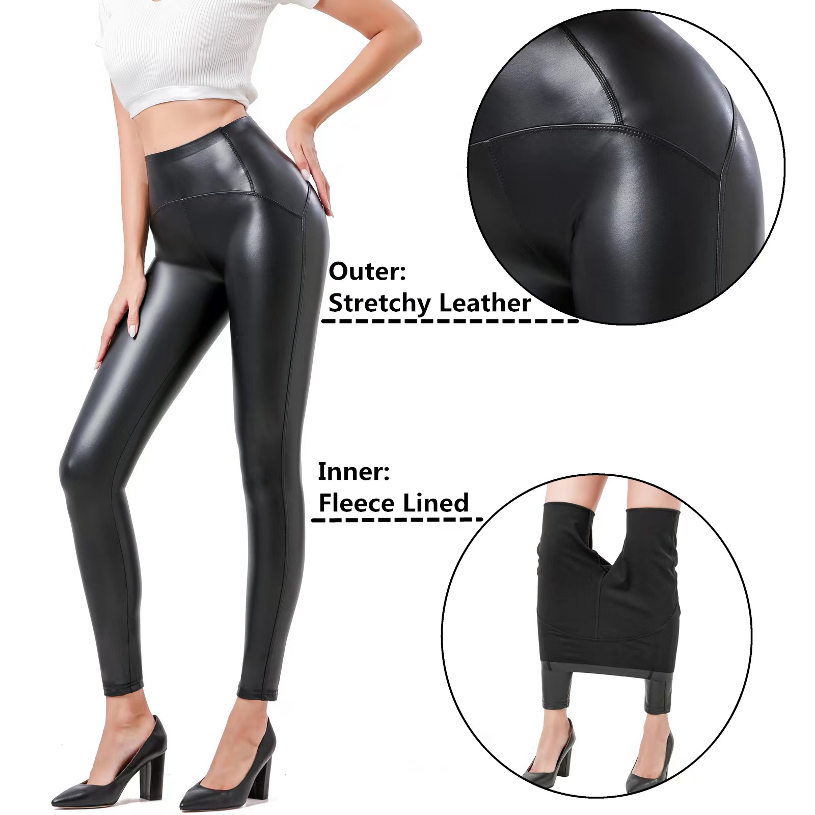 New high stretch leather pants female autumn and winter plus velvet high waist leggings Europe and America