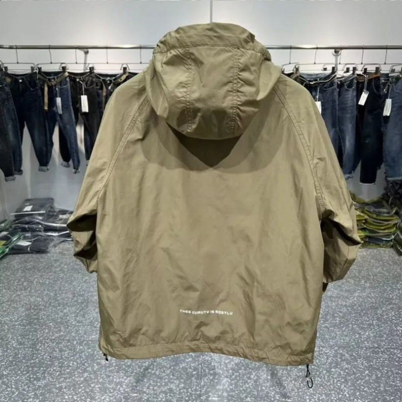 American workwear mens large pocket Raglan hooded jacket half zip zipper sweatshirt windproof casual loose 240827