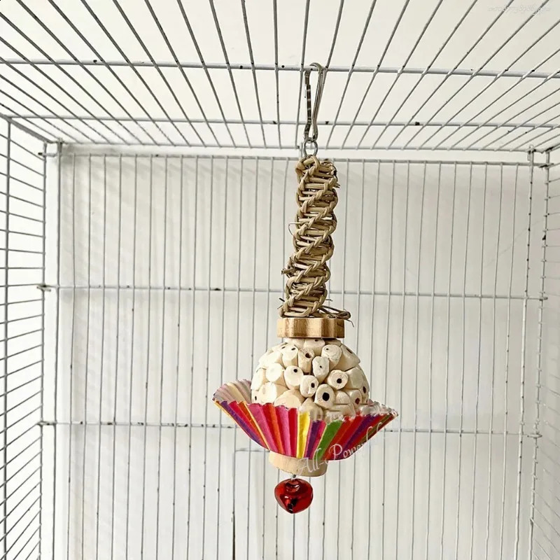 Parrots Supplies Bird Toys With Bell Natural Wooden Blocks Teething Chew Gift Toy Parrot For Parakeets Cockatiels 240827