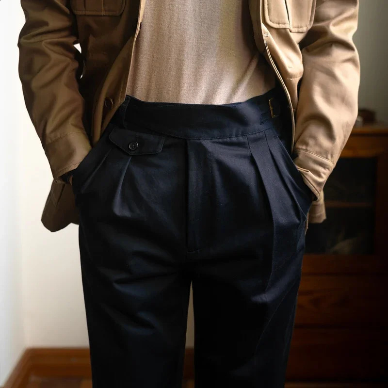 Retro Gurkha Mens Pants British Style High Waist Casual Straight Pants Spring and Autumn Fashion Loose Ankle Length Neapolitan Pants 240828