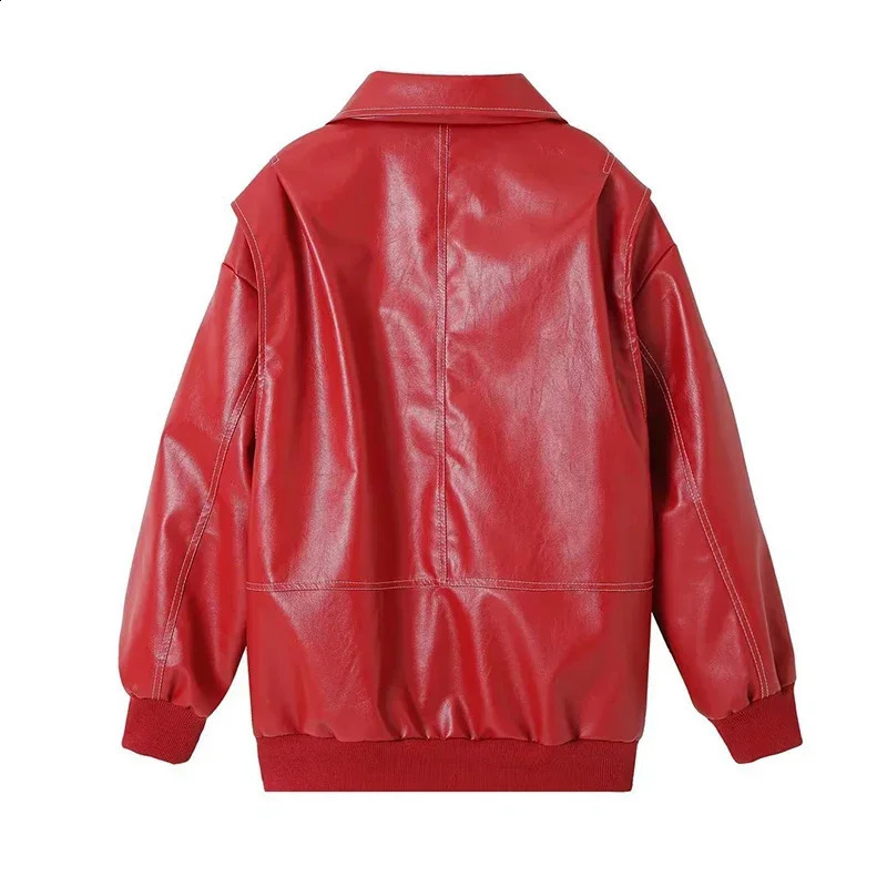 Syiwidii womens casual jacket with lapel long sleeved zipper leather jacket Y2K fashionable womens streetwear jacket 240827
