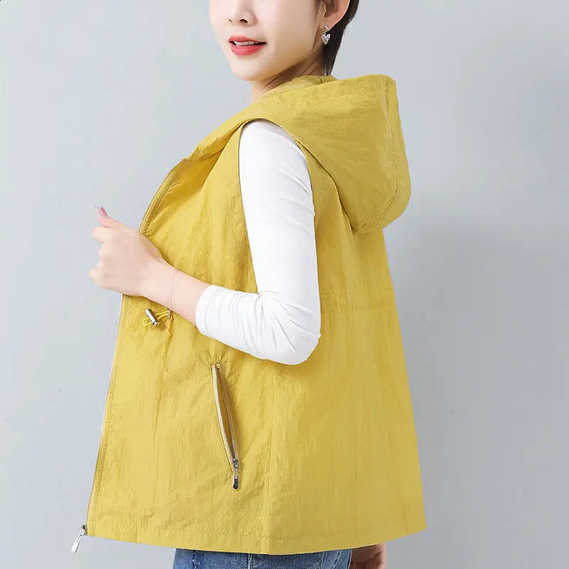 Spring/Summer Sleeveless Zipper Office Tank Top Solid Loose Pocket Casual Top T-shirt Retro Fashion Womens Wear 240828