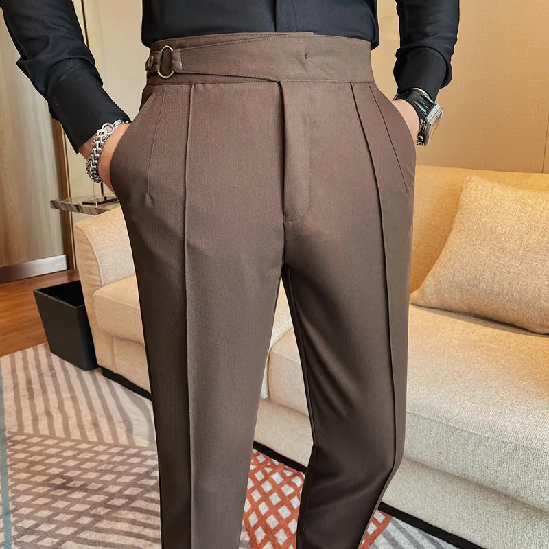 British style mens pants high-quality solid color Naples mens suit pants slim fit casual business formal clothing mens pants 240828
