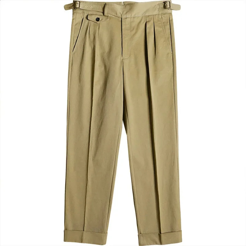Mens Retro Gurkha Pants Spring and Autumn High Waist Casual Straight Trouser Fashion Loose Ankle Length Neapolitan Pants 240828