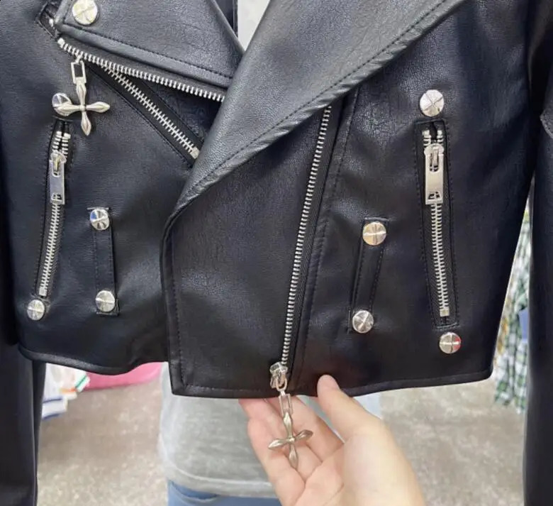 Spring/Autumn Leather Jacket Womens Short Fashion Motorcycle Coat Ultra Thin 240827
