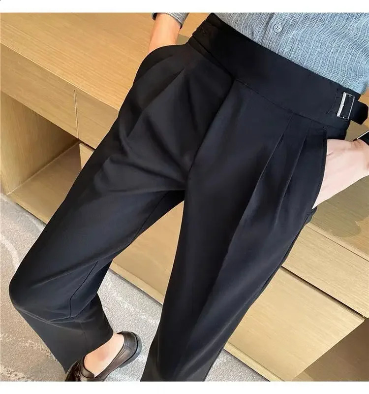 Mens Naples set pants spring high waist slim suitable for small feet ankle length pants fashionable business casual Italian style Trouser 240828