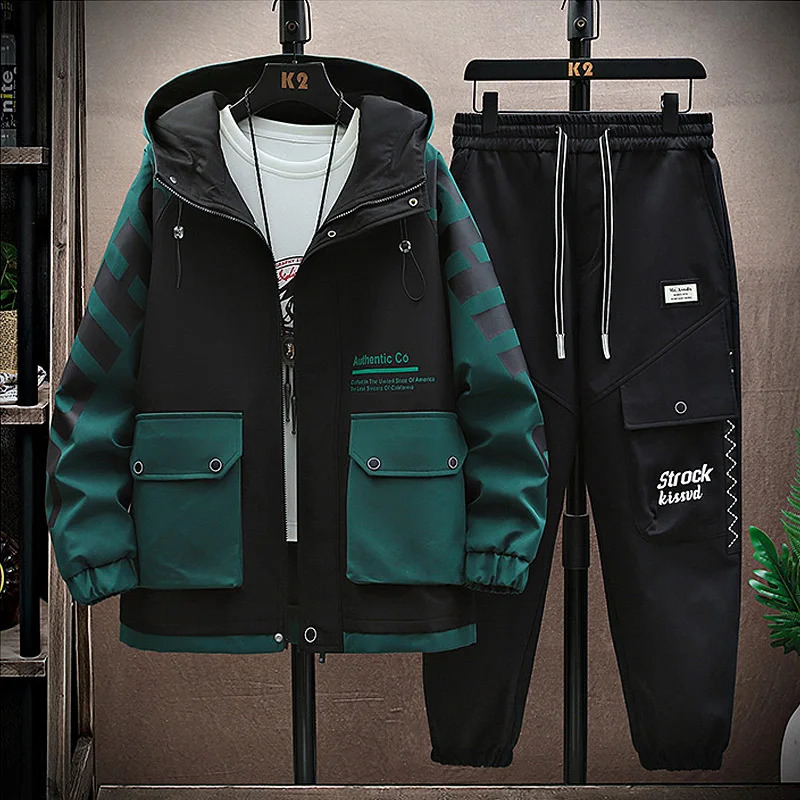 Spring and autumn mens track and field clothes casual jogging hoodies sports shirts jackets pants 2-piece set hip-hop running sportswear 240827
