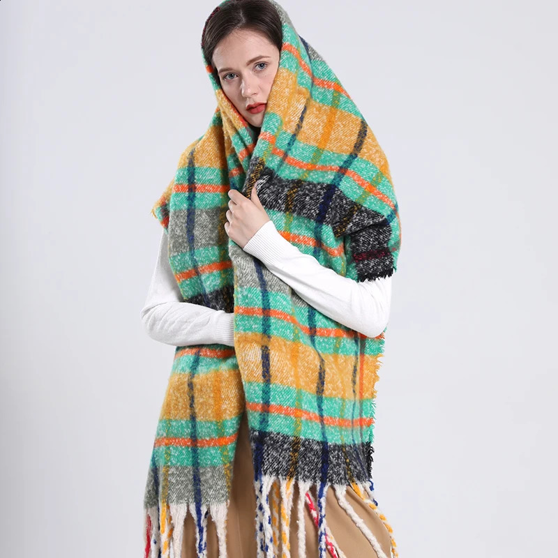 Cashmere Women Plaid Scarf Winter Warm Shawl and Wrap Bandana Pashmina Long Tassel Female Foulard Thick Blanket 240826