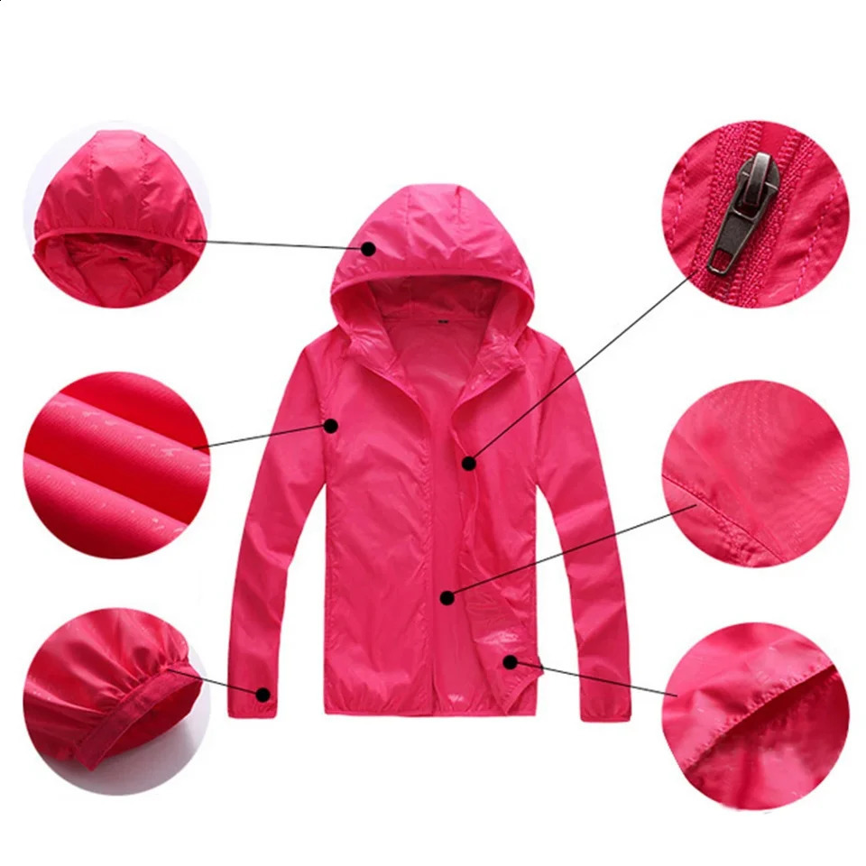 Hooded Sunbreaker Coat Women Men Windbreaker Jacket Waterproof UV Quick Dry Skin UltraLight Rainproof Breathable With Pocket 240828Z