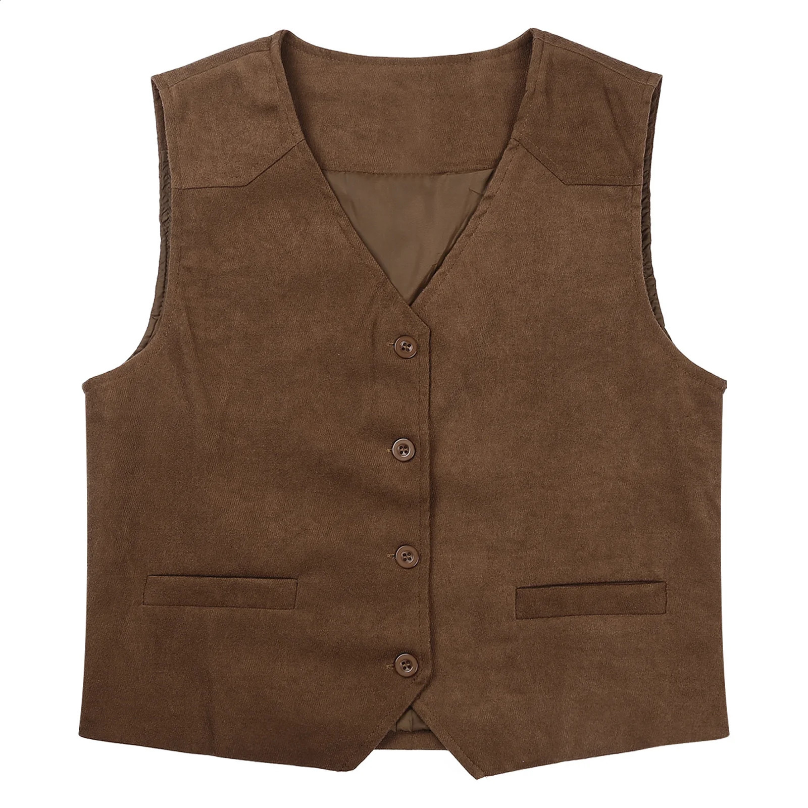 OL Womens Retro Waist Button Bottom V-neck Sleeveless Jacket Vest Office Womens Commuting Work Clothes Party Club Clothes 240828
