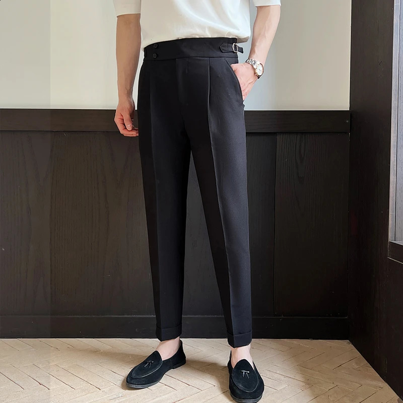 Mens Naples High Waist Trouser Casual Trouser Slim Small Foot Tailored Trouser Solid Color Formal Trouser 29-38 240828