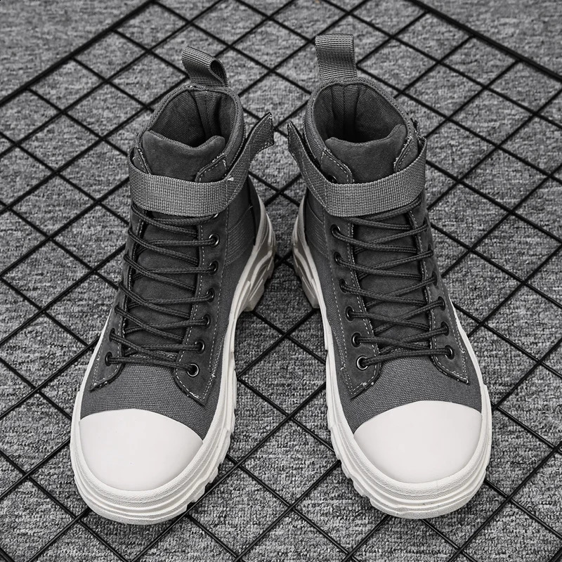 Motorcycle Boots Man Casual Round Toe Hiking Footwear High Top Wear-Resistant Anti-slip Breathable Fashion Trendy All-match 240819