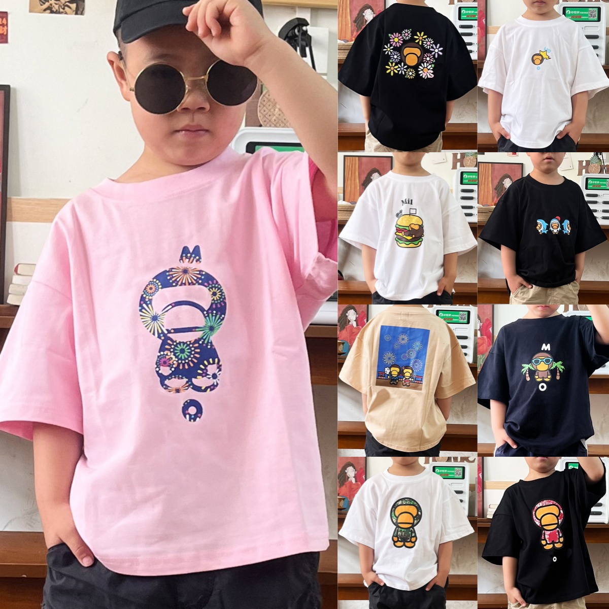 Tshirts Kids Tshirts Boys Printed Tshirts Toddler Girls Tops Designer Short Sleeve Cotton Tees Camo Children Shark Clothes Letter Monkey Hip Hop Youth