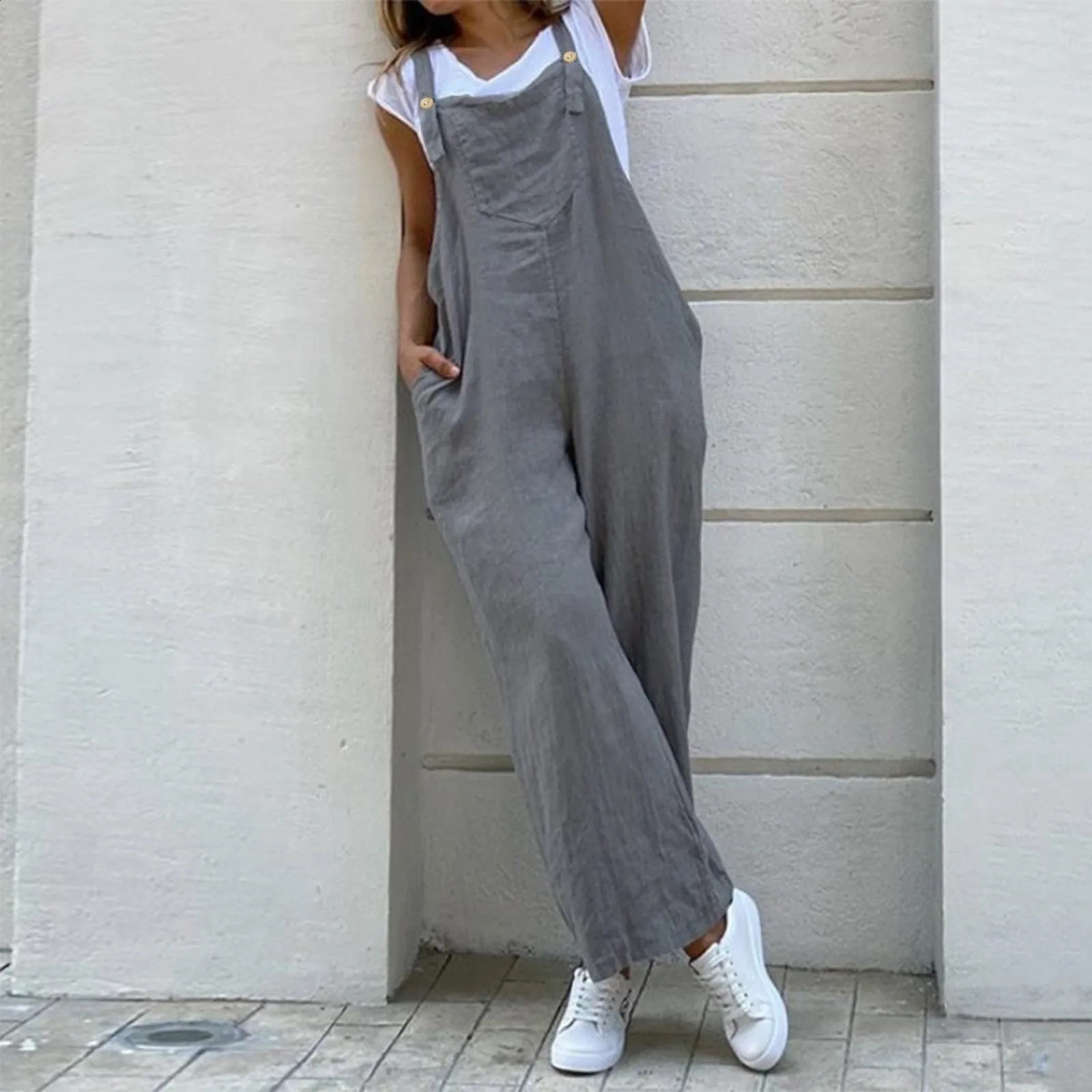 Womens long soled casual sleeveless Dungari loose jumpsuit Trouser womens clothing Ropa De Mujer 240827