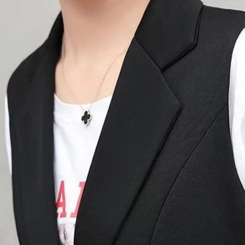 Wxw5112 black jacket womens lapel office sleeveless jacket womens single button jacket womens jacket 240828
