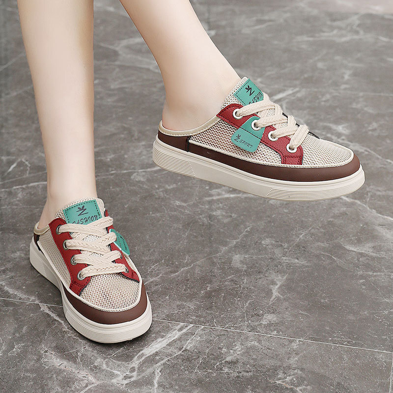 Ddmysports YQ Color Blocked Trendy Women In Spring Summer Versatile And Fashionable For Students Flat Bottomed Casual Mesh Shoes Sports OUTDOOR