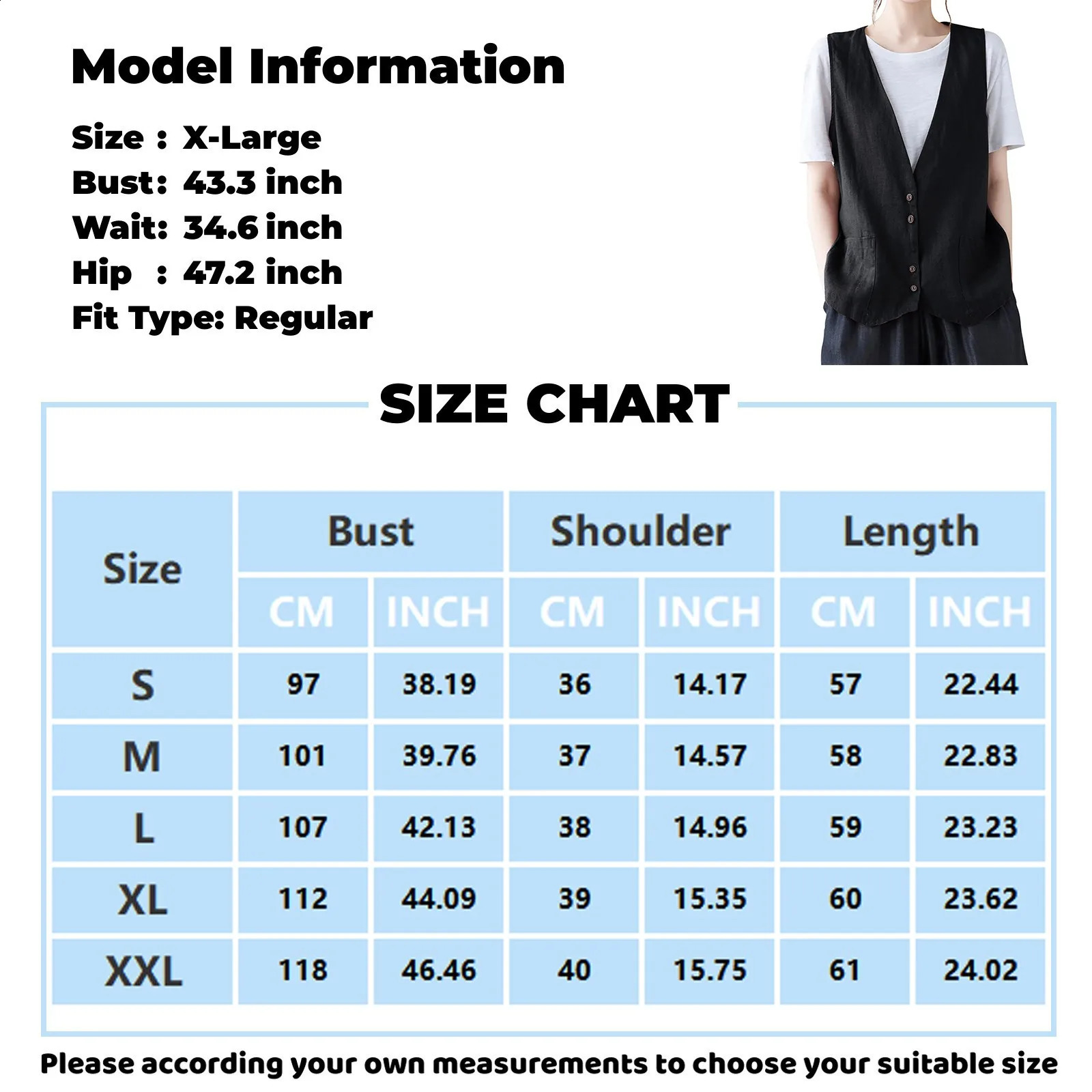 Womens cotton linen vest spring and summer casual button down V-neck waist jacket daily commuting matching fashionable and simple vest 240828