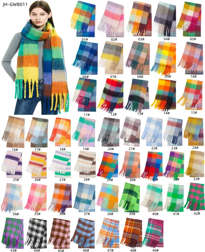Cashmere Women Plaid Scarf Winter Warm Shawl and Wrap Bandana Pashmina Long Tassel Female Foulard Thick Blanket 240826