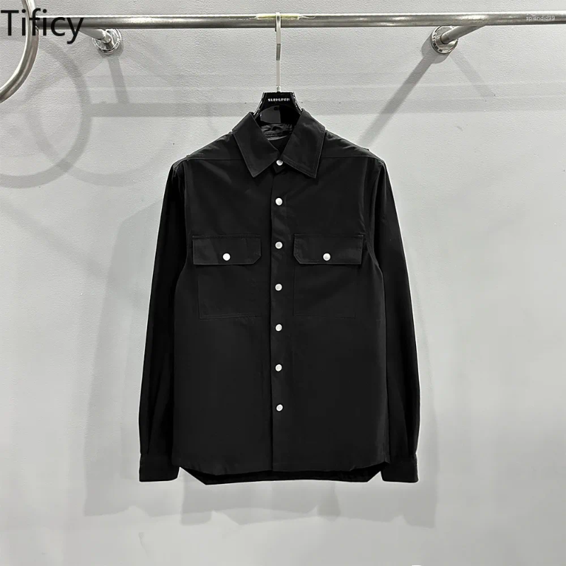 Men's Jackets TIFICY Autumn And Winter Dark Punk Workwear Pocket Black Button Square Collar Lining Jacket Costs Men Clothing