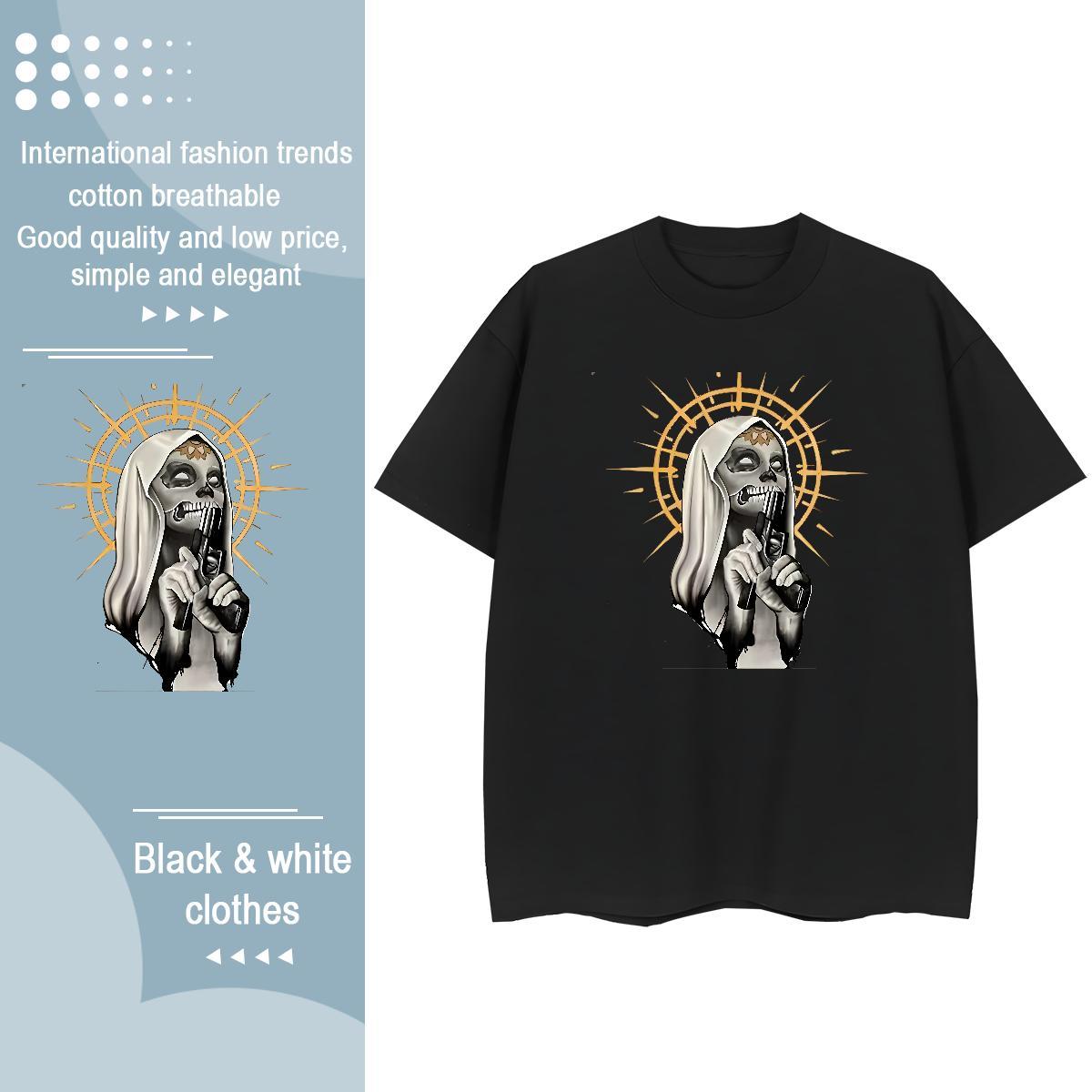 Comfortable Unisex Tshirts 230g Pure Cotton nun Street Women T Shirts O Neck Short Sleeves Custom Print Oversized Clothings