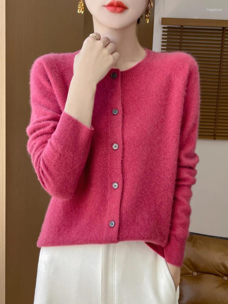 Womens Knits 2024 Cashmere Sweater Oneck Button Cardigan Merino Wool Knitwear Autumn Winter Long Sleeve Casual Comfortable Tops