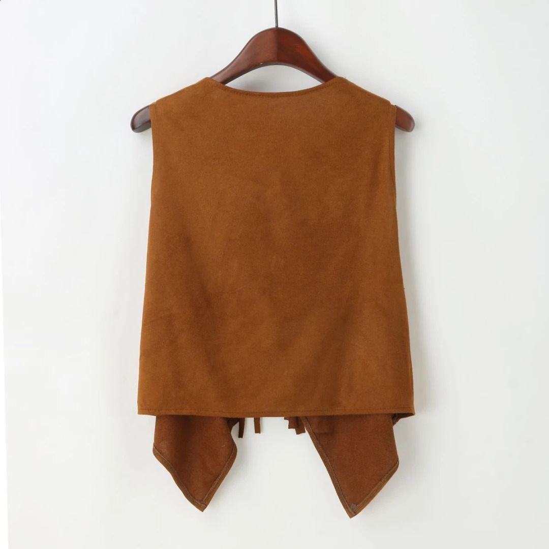 Womens artificial suede ethnic sleeveless jacket with rivet edge Tassel hippie open top 240828