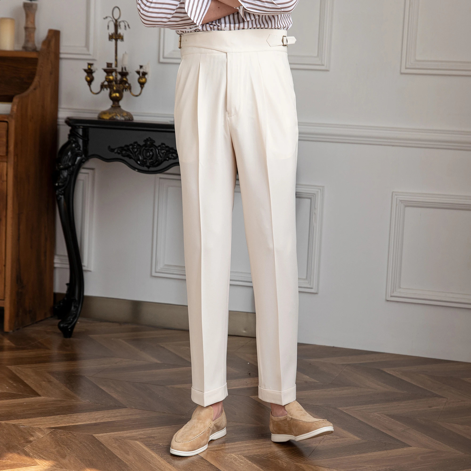 Mr. Lus Three Summers Thin Naples High Waist Straight Pants British Casual Dape Gurkha Mens Casual Pants 240828