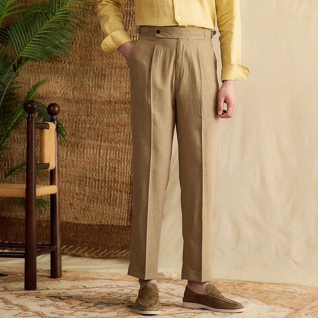 High quality formal pants Lyocell cotton thin leather mens dress high waisted casual pants Naples summer breathable pants 240828