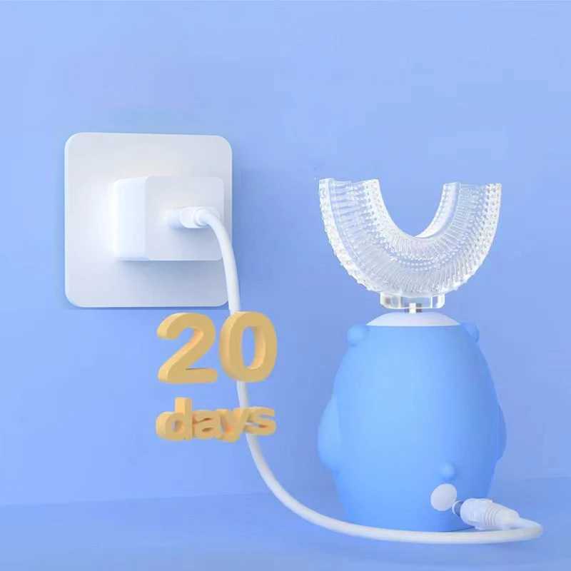 360 Sonic Electric Toothbrush for Kids Children U Shape Automatic Silicone Tooth Brush Smart Timer Rechargeable Blue Light IPX7 Y240827