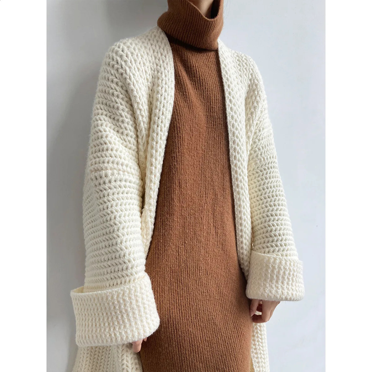 Maxi Cardigan Knit Sweater Women Crochet Spring Autumn Winter Sweater Heart Streetwear Pocket Knitted Coat Long Jacket Jumpers 240828