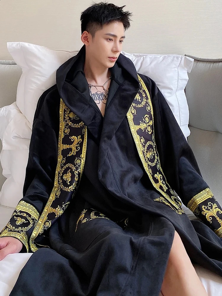 LUZHEN fashionable ious elegant loose fitting hooded cardigan wool sweater mens velvet pajamas belt dress 962e93 240827