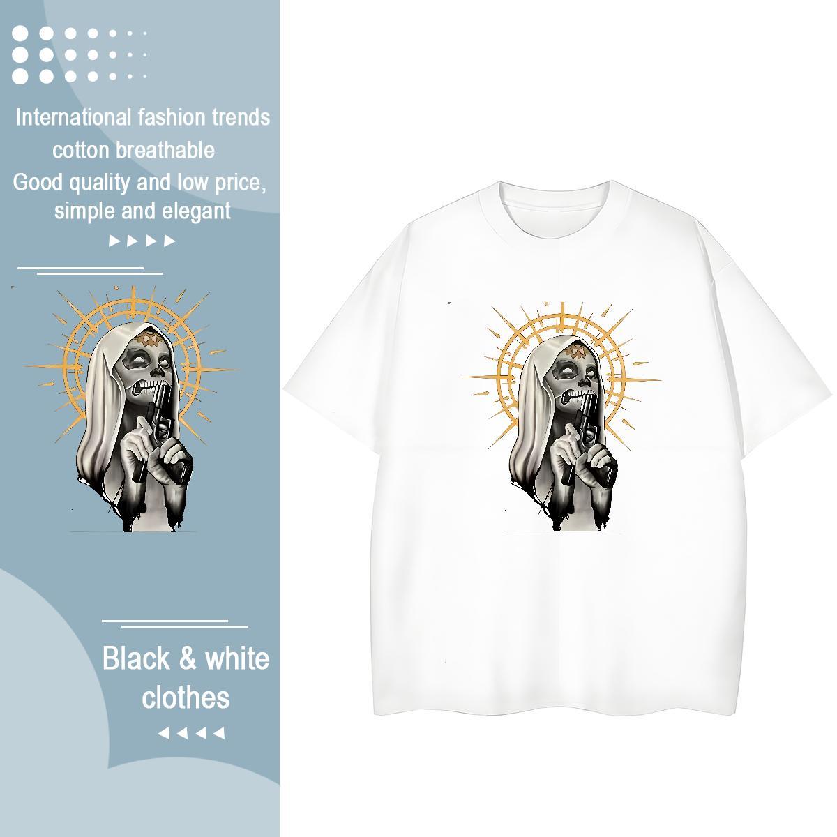 Comfortable Unisex Tshirts 230g Pure Cotton nun Street Women T Shirts O Neck Short Sleeves Custom Print Oversized Clothings